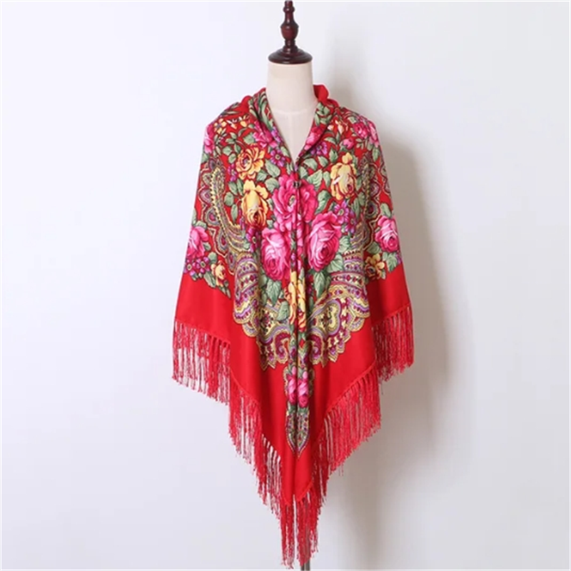 Bandana Cotton - ผ้าพันคอสี่เหลี่ยมจัตุรัสประจำชาติรัสเซียขนาด160*160ซม. Sablon Bunga หรูสำหรับผู้หญิงผ้าคลุมศีรษะสไตล์ยูเครน