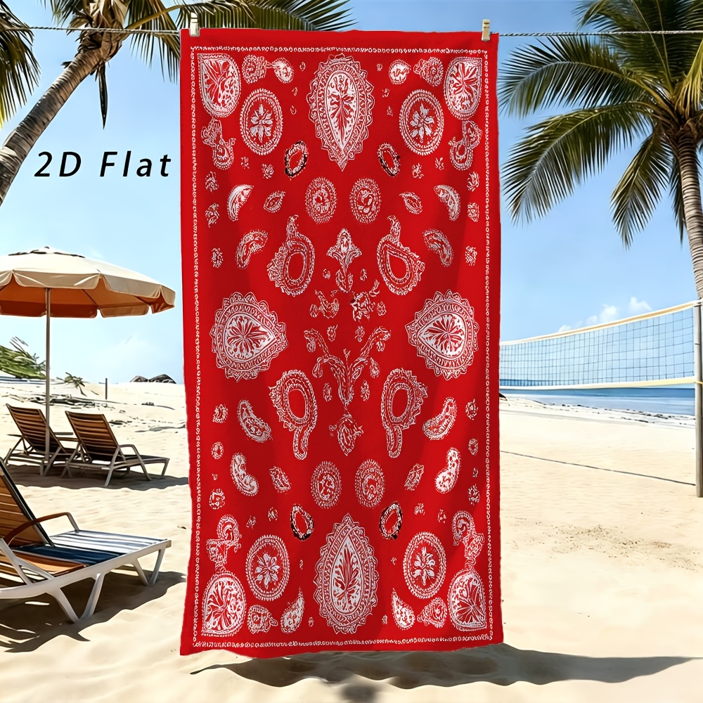 Woven Scarf Blanket - ผ้าขนหนูชายหาดลายผ้าพันคอแบบคลาสสิก ลายเพสลีย์สีขาวบนพื้นหลังสีแดงสด สไตล์โดดเด่น ใช้งานได้หลากหลาย เช่น ผ้าห่มปิกนิกหรือผ้าพันคอ