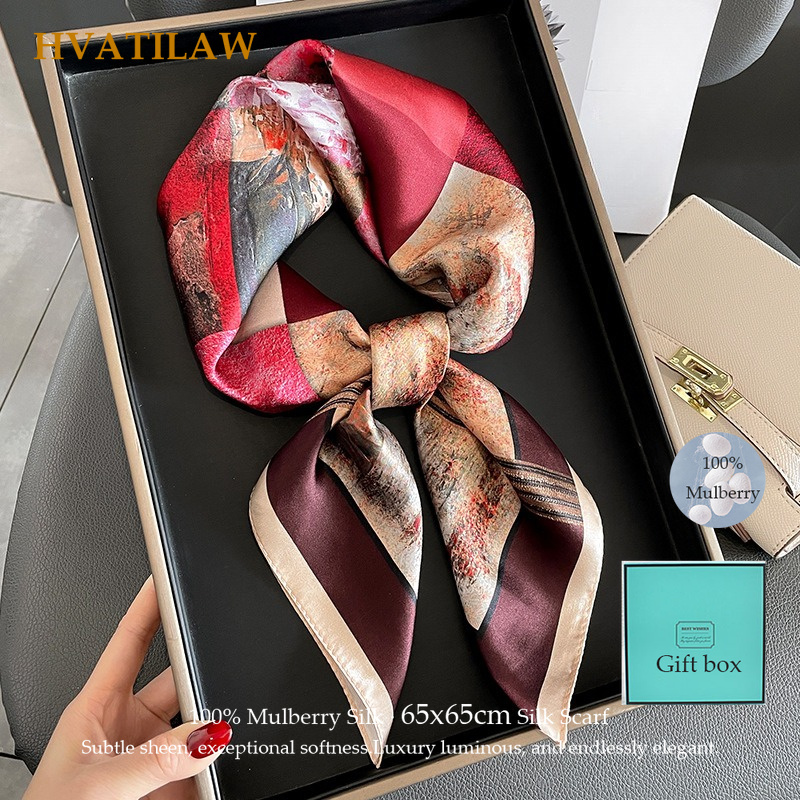 Scarf Silk Square - ผ้าพันคอไหมแท้ 100% สำหรับผู้หญิง ผ้าพันคอแบบสี่เหลี่ยม ผ้าพันคอฤดูร้อน ผ้าพันคอคล้องคอ