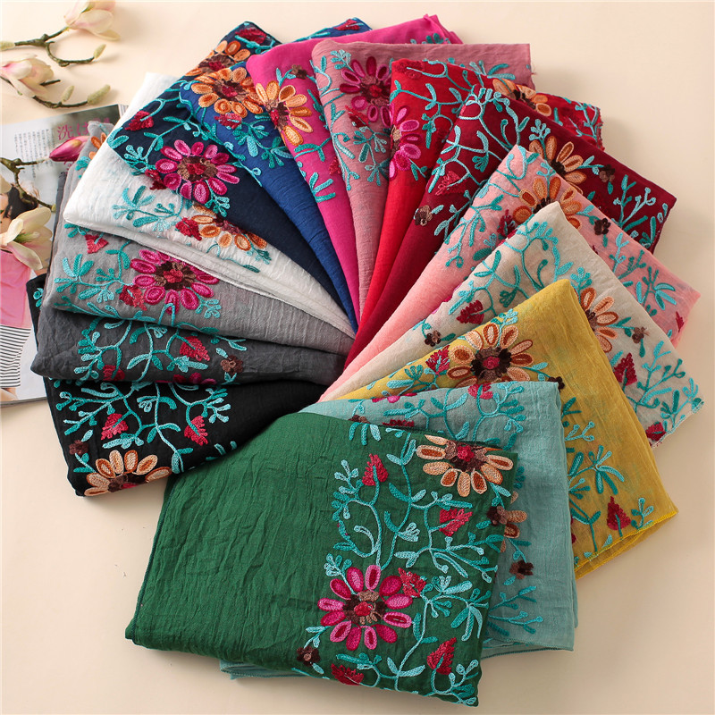 Bandana Cotton - ผ้าคลุมไหล่ลายดอกไม้ปักเรียบง่าย ปี 2026 ทำจากผ้าวิสโคส ผ้าพันคอและผ้าคลุมไหล่ลายผ้าพันคออินเดีย ทำจากผ้าฝ้ายเนื้อนุ่ม