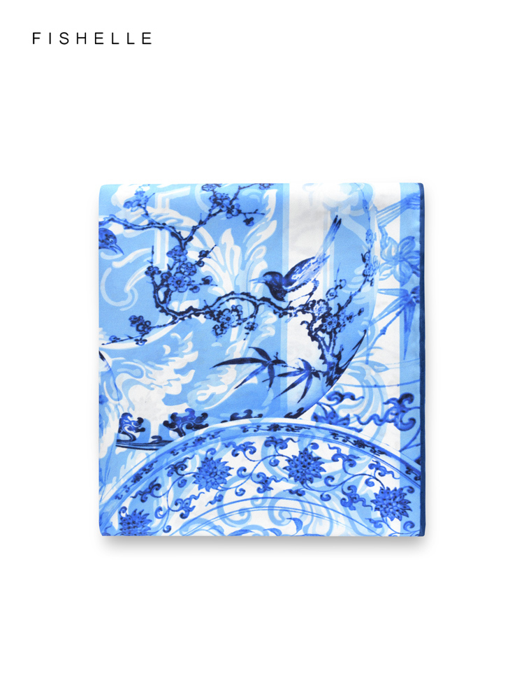 Scarf Silk Square - ผ้าโพกศีรษะสี่เหลี่ยม syal Sutra ธรรมชาติลายดอกไม้สีฟ้านกผ้าพันคอผ้าโพกฮิญาบผ้าคลุมไหล่สตรีผ้าทอเป็นของขวัญสุดหรูผ้าทอลายทแยง