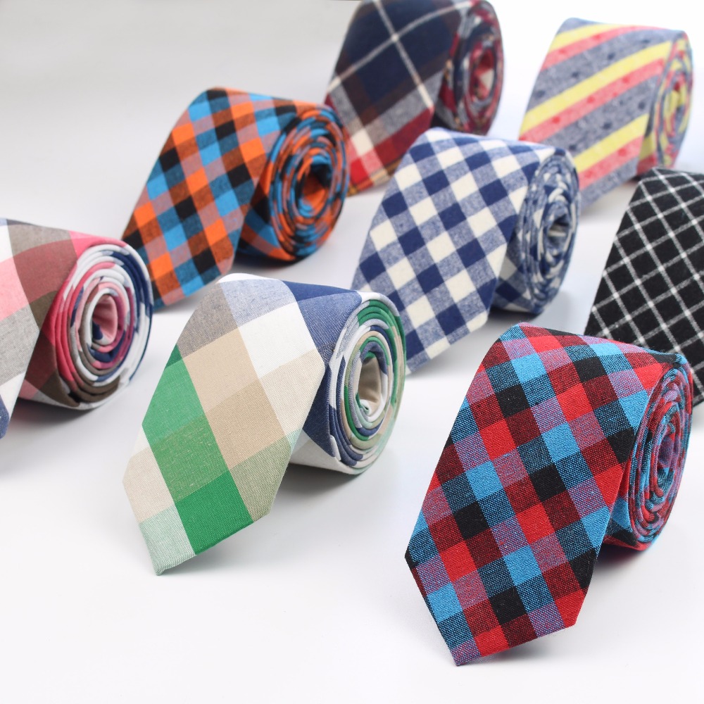 Skinny Tie Men - แฟชั่นผู้ชายคลาสสิกลายสก๊อตเนคไทCasual TartanชุดBowknotsชายผ้าฝ้ายSkinny Slim TiesสีสันCravat