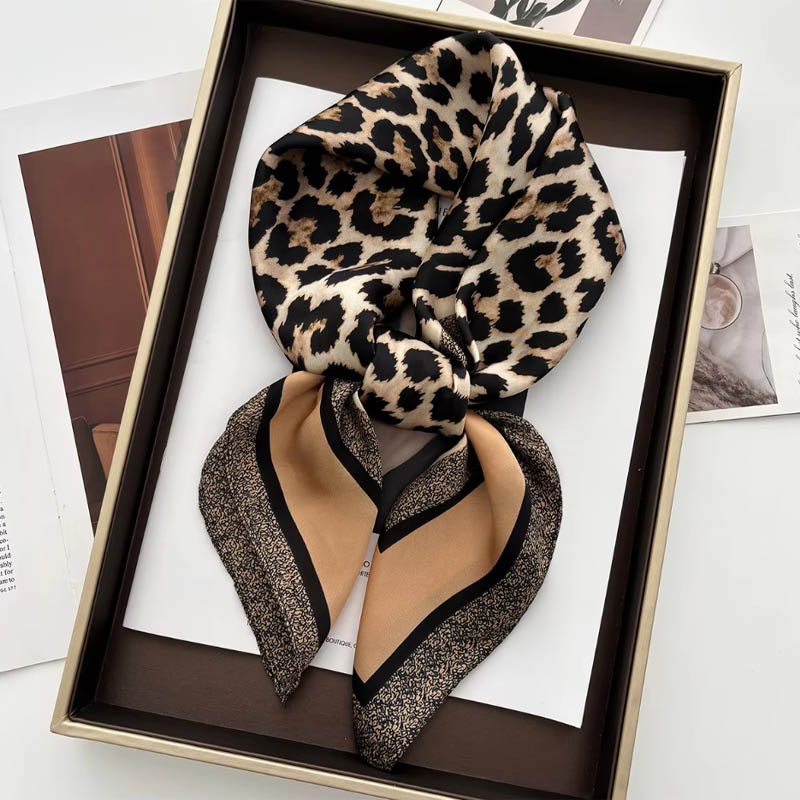 Head Wrap Turban - ผ้าพันคอผ้าซาตินลายเสือดาวสุดหรูสำหรับผู้หญิง ผ้าพันคอสี่เหลี่ยม ผ้าโพกผม ผ้าคลุมศีรษะ ผ้าคลุมไหล่ ผ้าพันคอ
