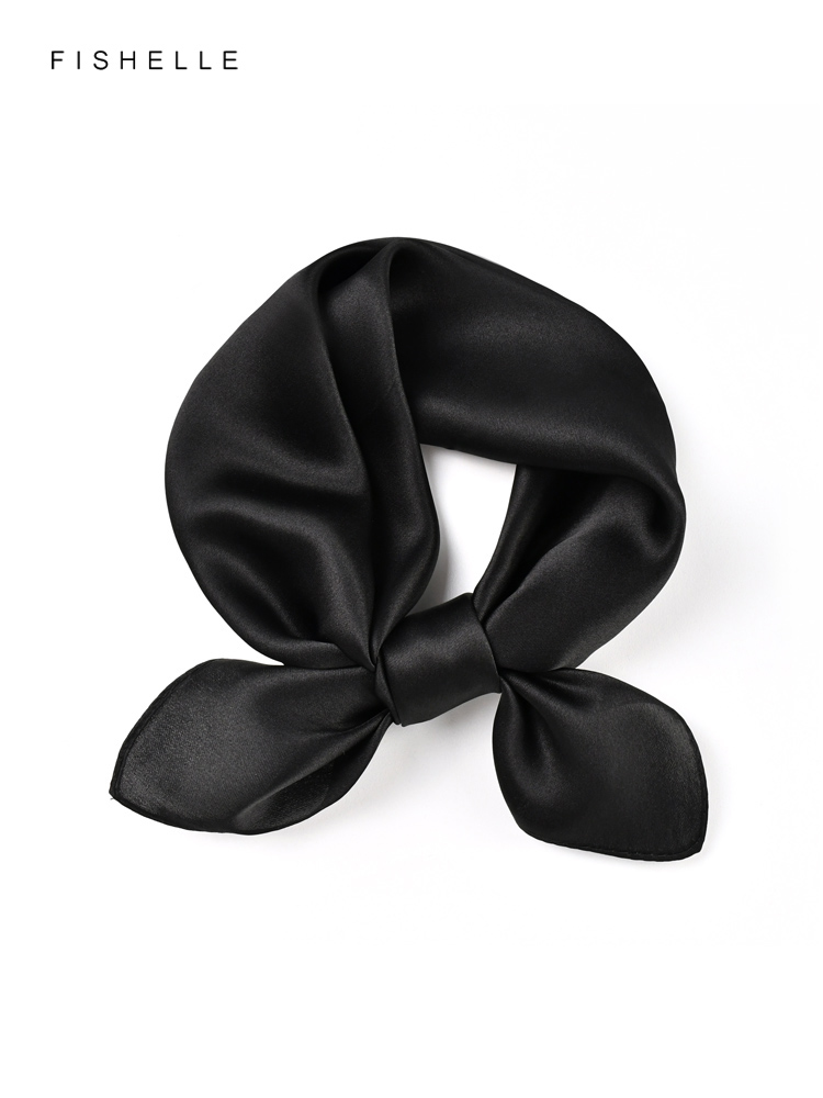 Scarf Silk Square - สีทึบสีดำบริสุทธิ์ Syal Sutra Headscarf ผ้าเช็ดหน้าเลดี้ผ้าพันคอ Foulard