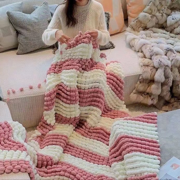 Woven Scarf Blanket - ไหมพรมปอมปอม 130 กรัม/ม้วน สีผสม ขนาด 2