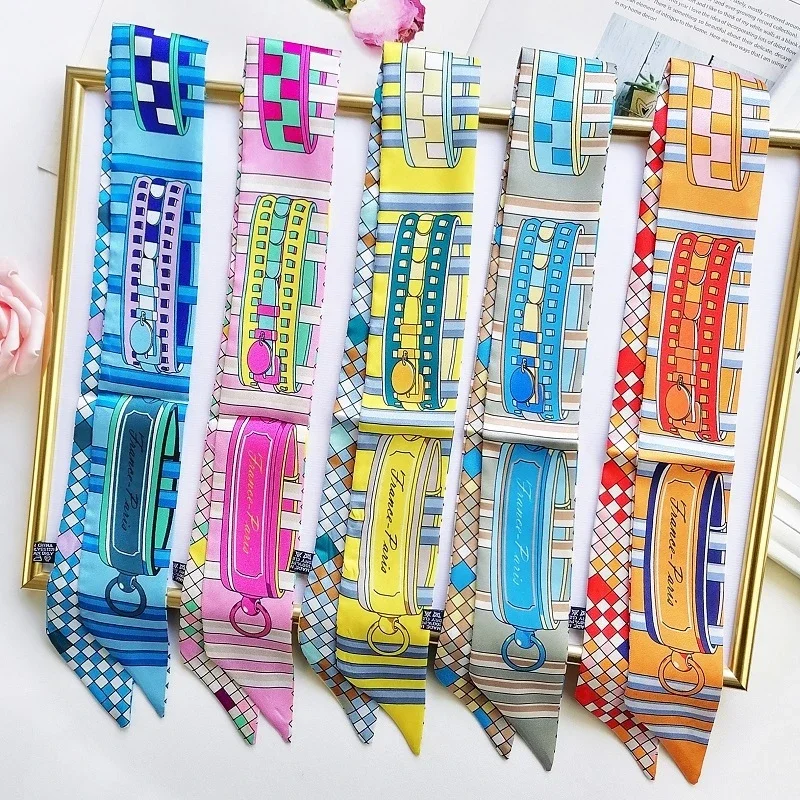Ascot Neck Scarf - ผ้าพันคอไหมทวิลล์แฟชั่นสำหรับผู้หญิง ลายโซ่แบบใหม่ ใช้เป็นผ้าคาดผม ผ้าพันคอ ผ้าคลุมหูหิ้วกระเป๋า ทำมือ