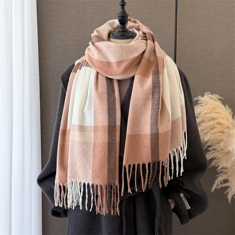 Pashmina Wrap Large - ผ้าพันคอผ้าแคชเมียร์เทียมสำหรับผู้หญิง ขนาด 190*68 ซม. พร้อมพู่ห้อย ผ้าคลุมไหล่พาชมิน่า