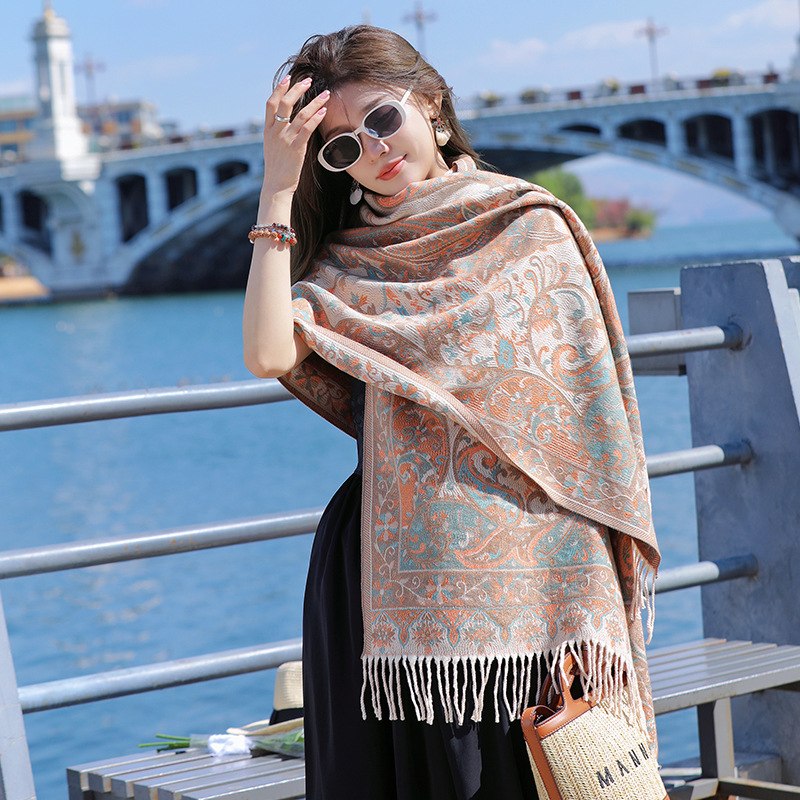 ผ้าพันคอแคชเมียร์ลายโบฮีเมียนแ - Pashmina Wrap Large บทวิจารณ์และราคา