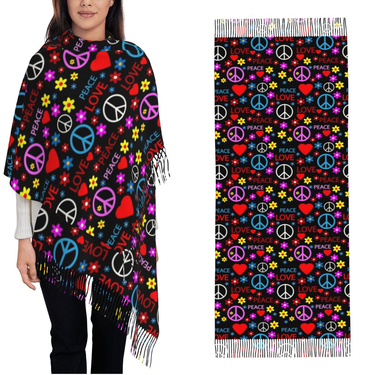 ผ้าพันคอพิมพ์ลายดอกไม้สีพาสเทล - Pashmina Wrap Large บทวิจารณ์และราคา