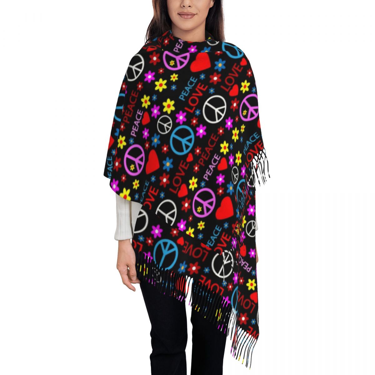 ผ้าพันคอพิมพ์ลายดอกไม้สีพาสเทล - Pashmina Wrap Large บทวิจารณ์และราคา