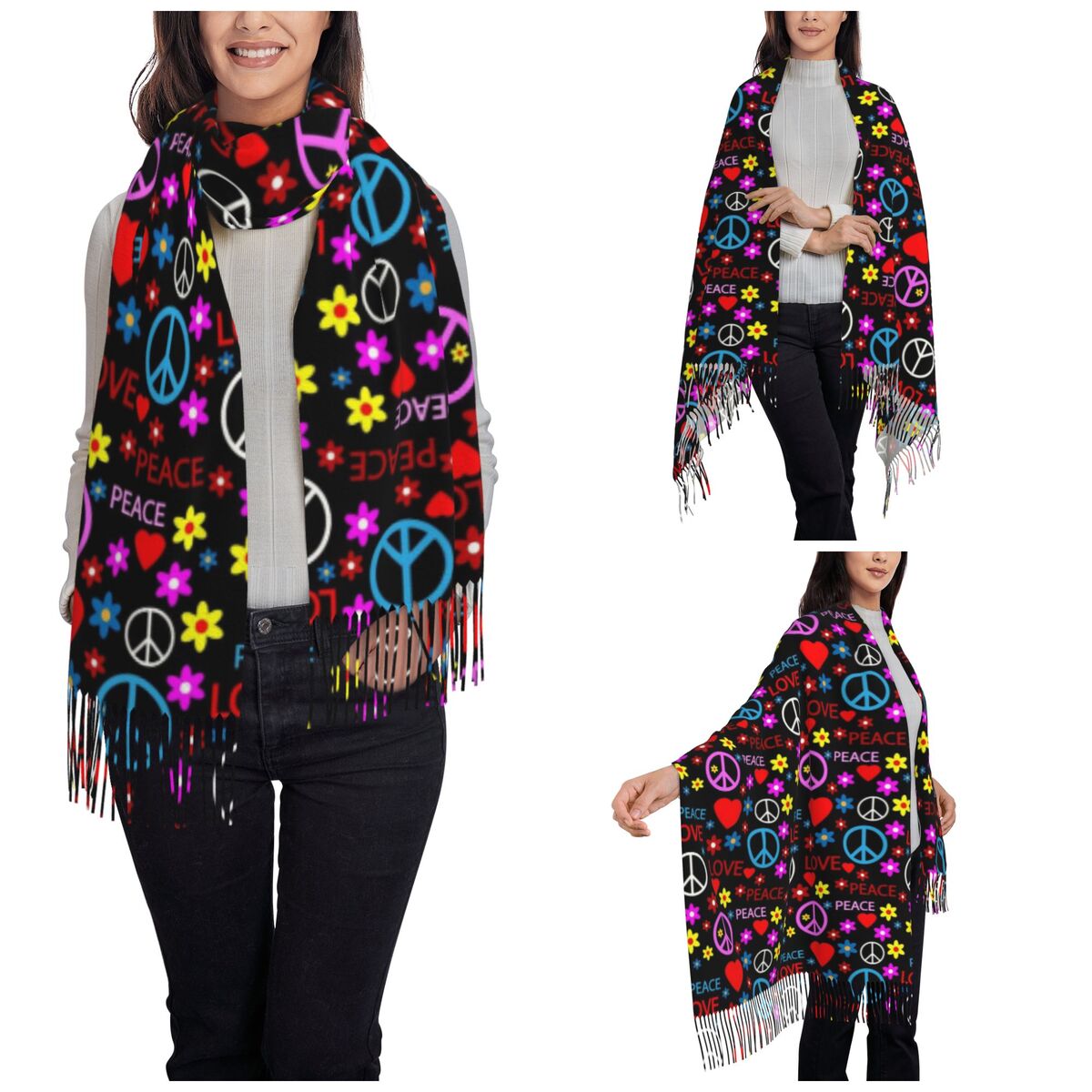 ผ้าพันคอพิมพ์ลายดอกไม้สีพาสเทล - Pashmina Wrap Large บทวิจารณ์และราคา