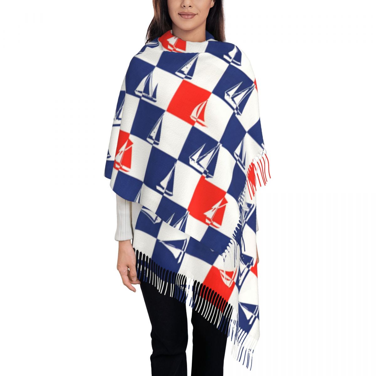 ผ้าพันคอพิมพ์ลายเรือใบและมหาสม - Pashmina Wrap Large บทวิจารณ์และราคา