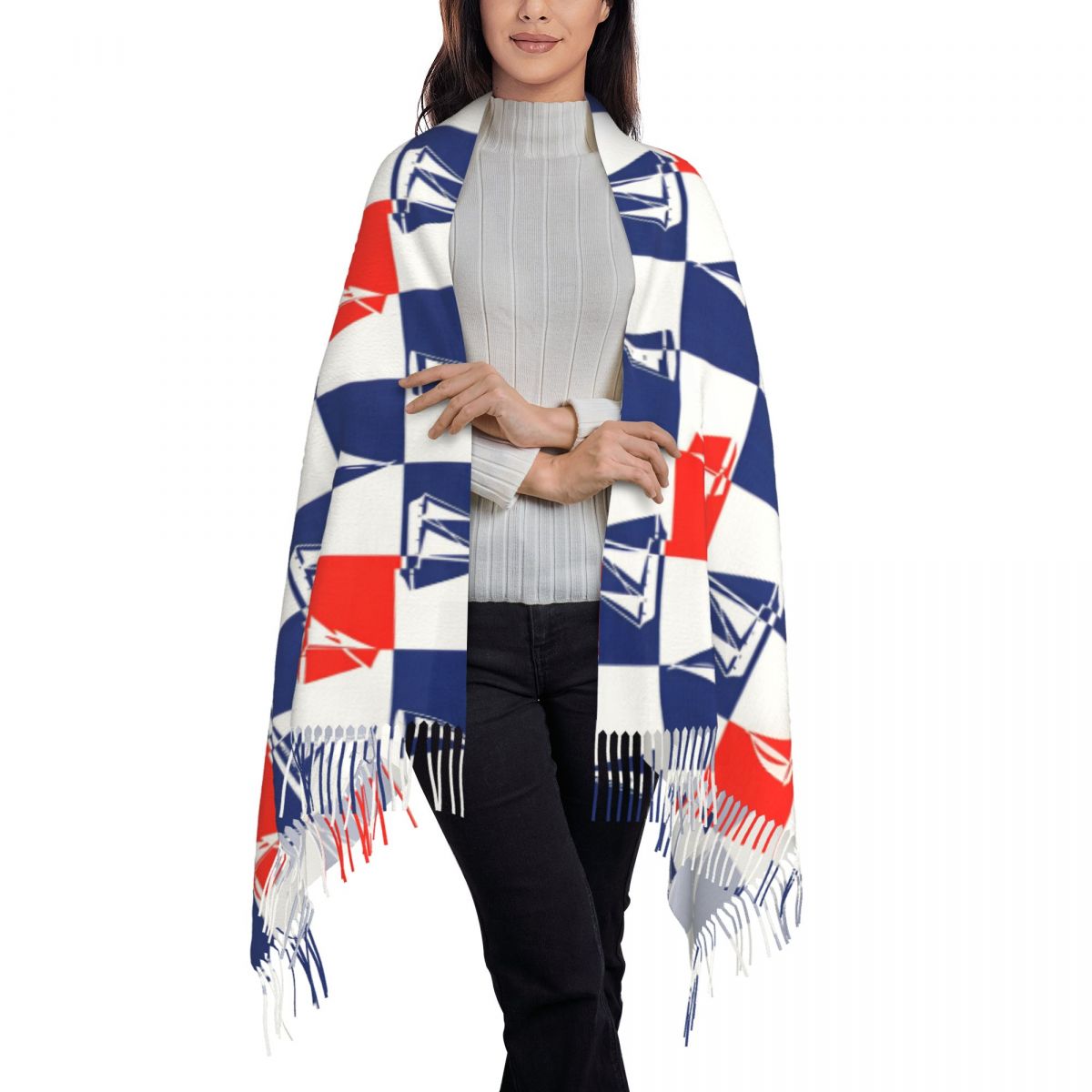 ผ้าพันคอพิมพ์ลายเรือใบและมหาสม - Pashmina Wrap Large บทวิจารณ์และราคา