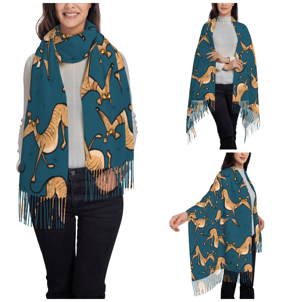ผ้าคลุมไหล่ลายสุนัขเกรย์ฮาวด์  - Pashmina Wrap Large บทวิจารณ์และราคา