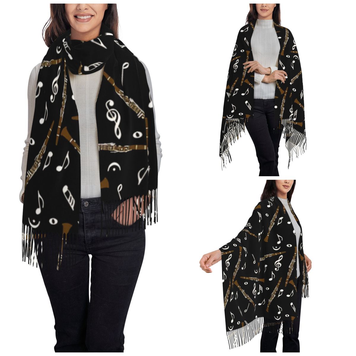 ผ้าพันคอผู้หญิงลายโน้ตดนตรีคลา - Pashmina Wrap Large บทวิจารณ์และราคา