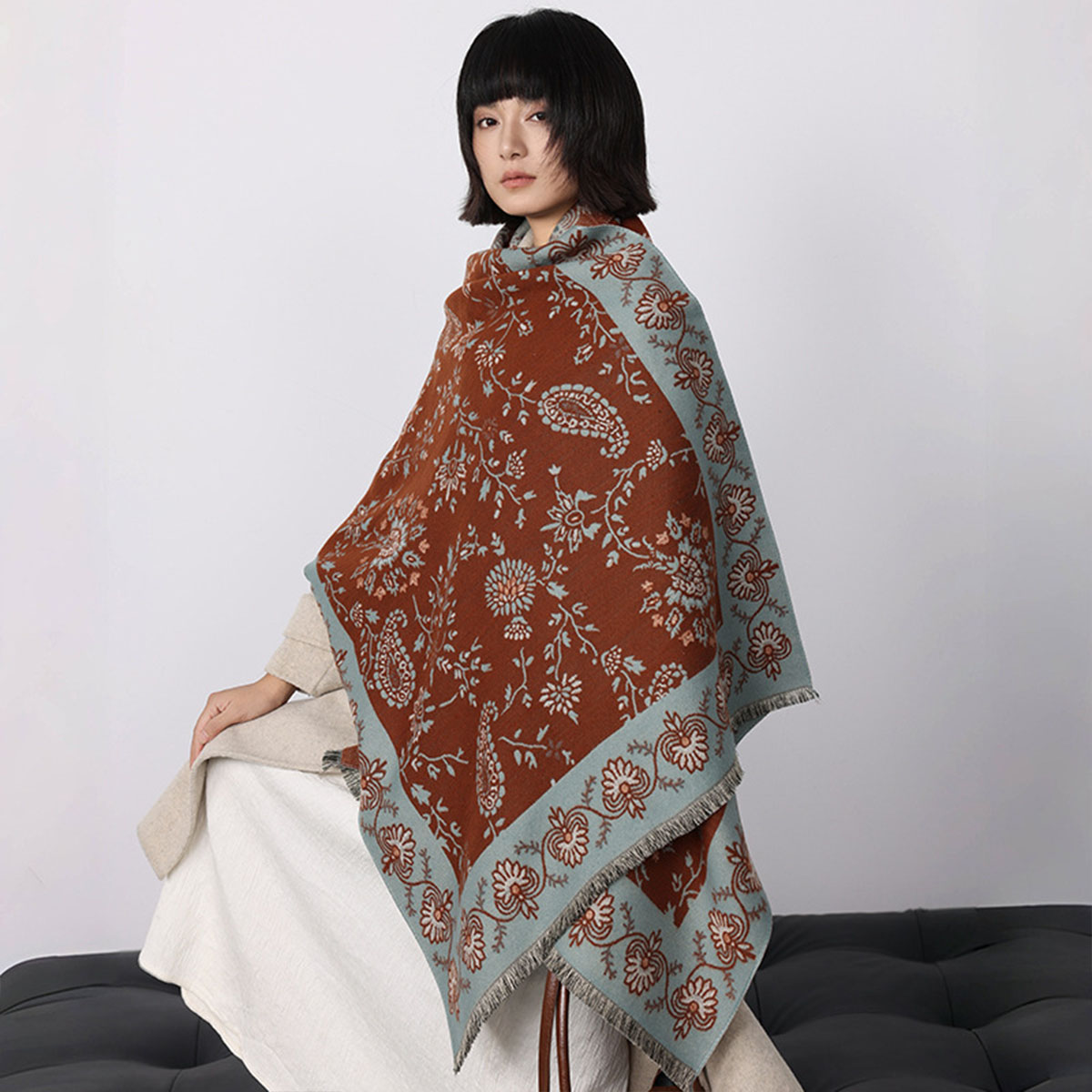 ผ้าพันคอแคชเมียร์เทียมลาย pais - Woven Scarf Blanket บทวิจารณ์และราคา