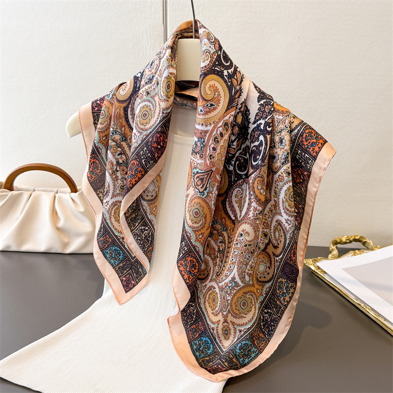 ผ้าพันคอซาตินบางลายดอกไม้สไตล์ - Head Wrap Turban บทวิจารณ์และราคา