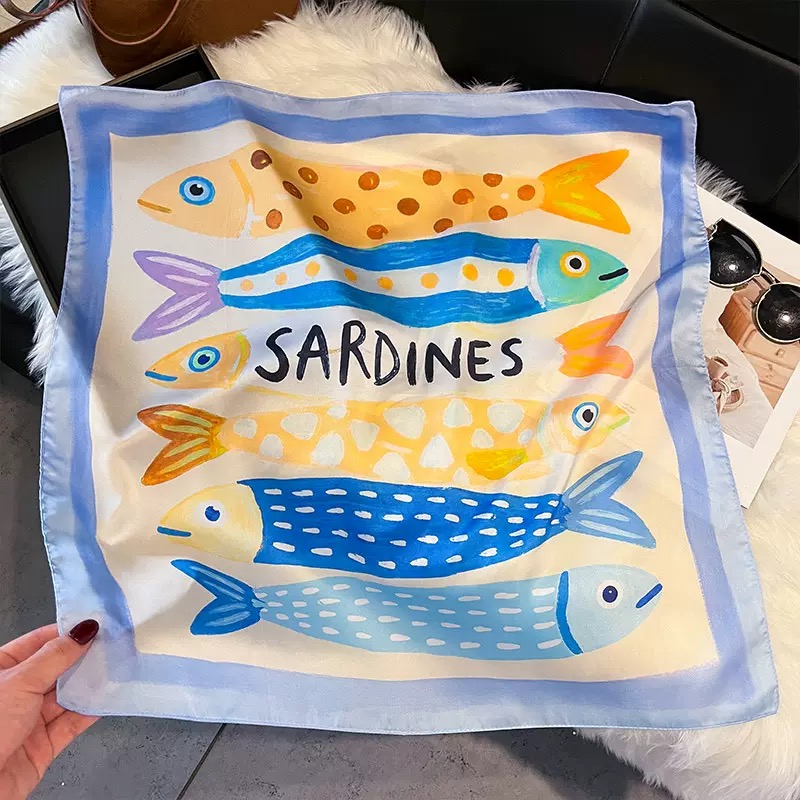 ผ้าพันคอไหมลายปลาแฟชั่น ผ้าคลุ - Scarf Silk Square บทวิจารณ์และราคา
