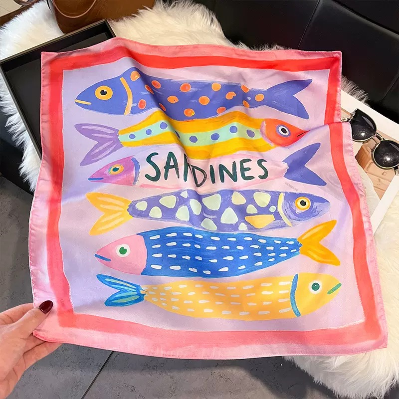 ผ้าพันคอไหมลายปลาแฟชั่น ผ้าคลุ - Scarf Silk Square บทวิจารณ์และราคา