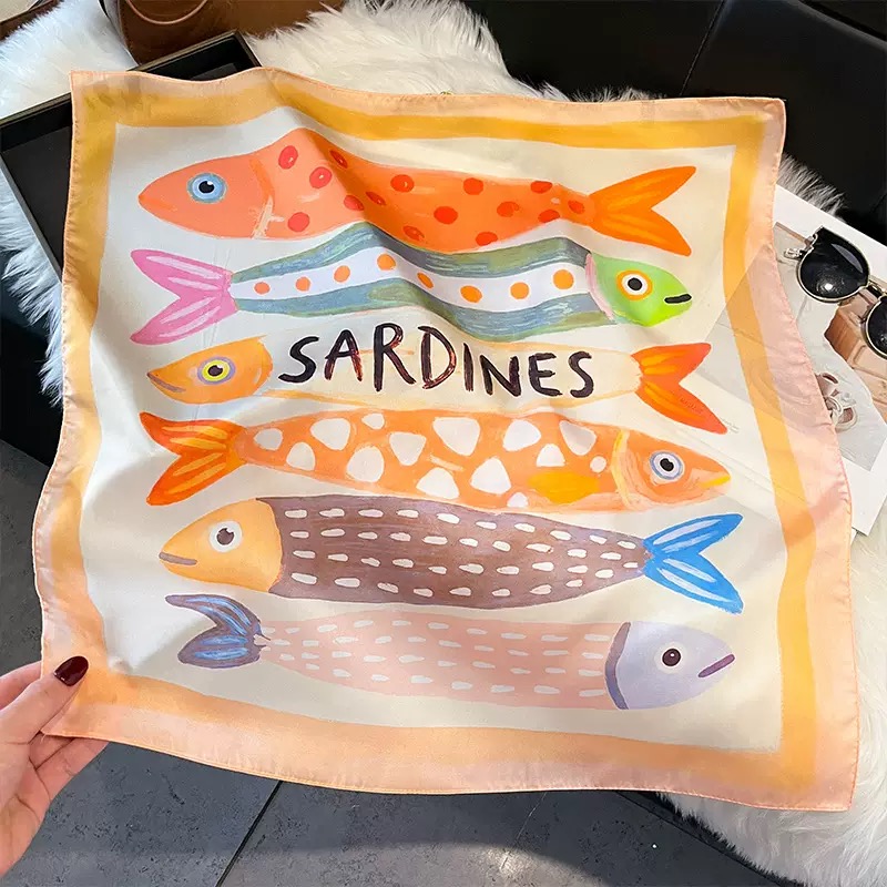 ผ้าพันคอไหมลายปลาแฟชั่น ผ้าคลุ - Scarf Silk Square บทวิจารณ์และราคา